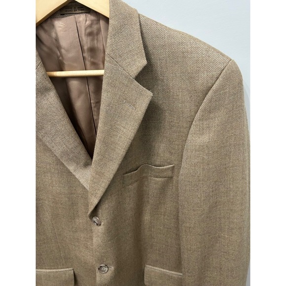 Stafford Wool Blazer Tweed Tan Herringbone Soft Sport Coat Jacket 40S - Picture 10 of 13